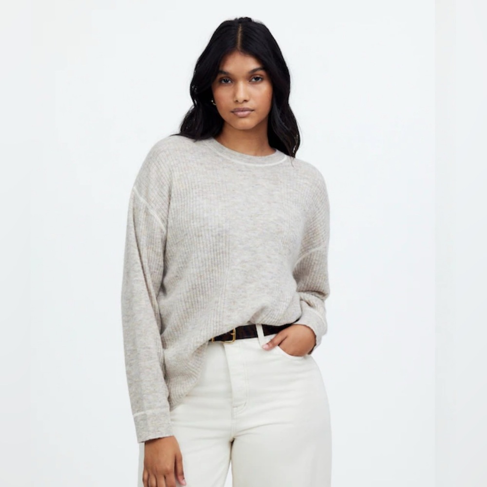 Madewell Ribbed Alpaca-Blend Crewneck Sweater Size Xl Heather Stone Cozy Fall